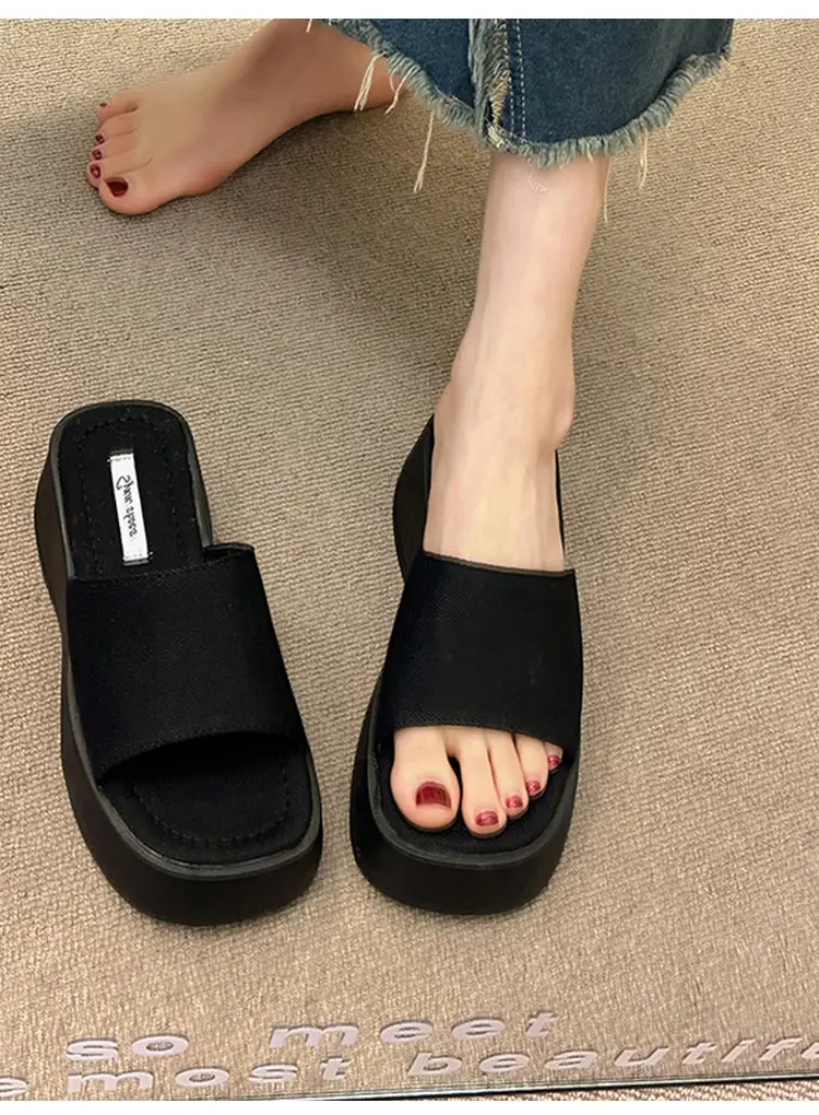 Women's Black Thick Slide Slippers Summer — feature 8