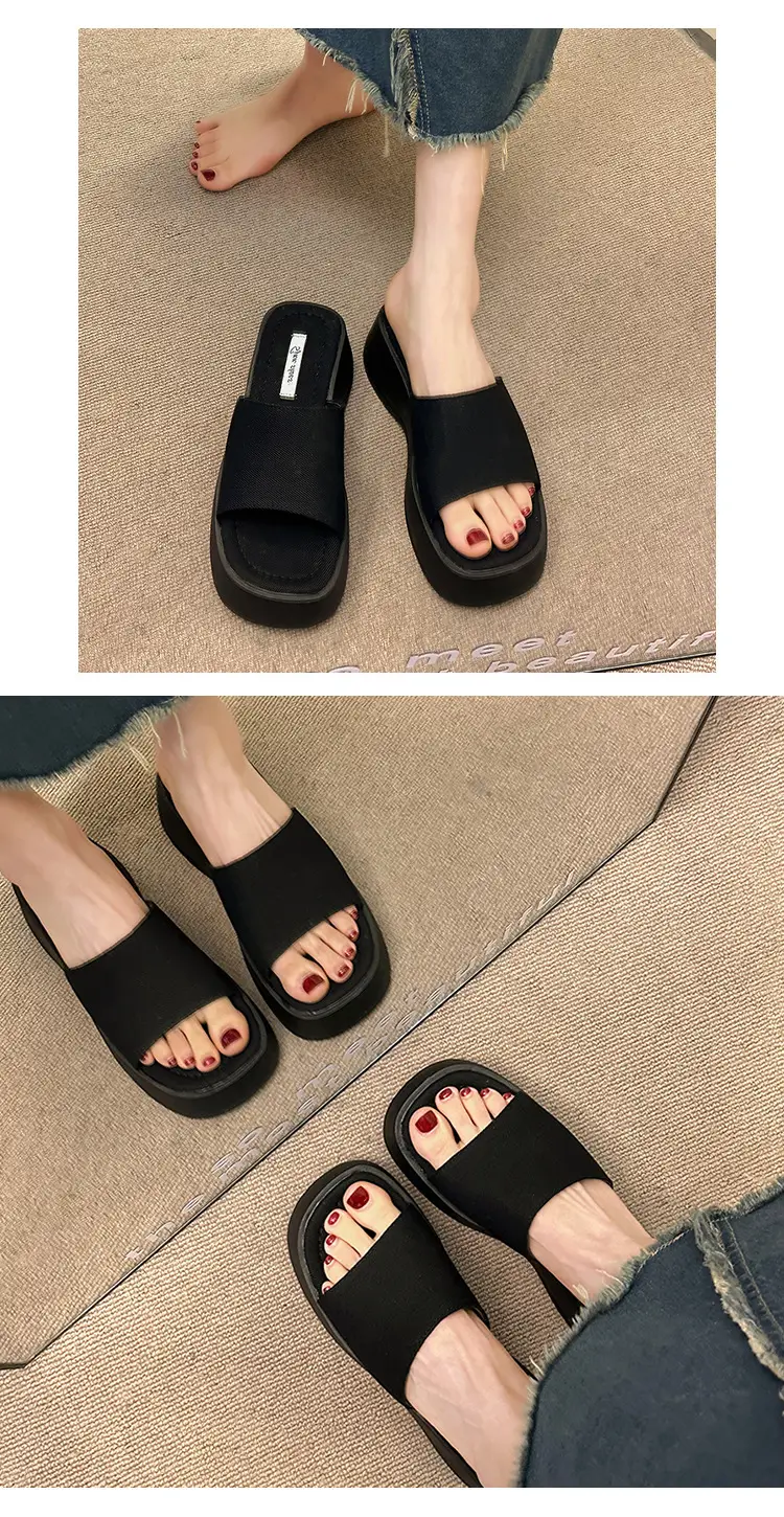 Women's Black Thick Slide Slippers Summer — feature 9