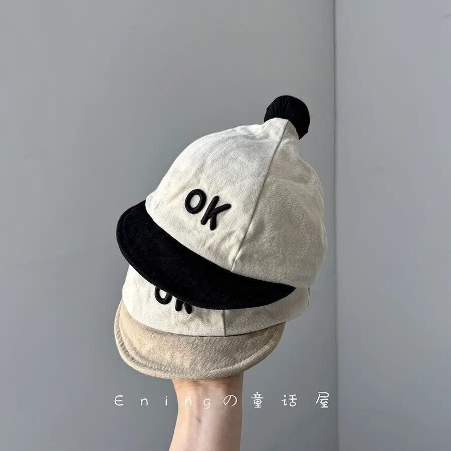 Baby Hat with OK Embroidery, White Black, Baseball Cap, Sun Protection - Image 6