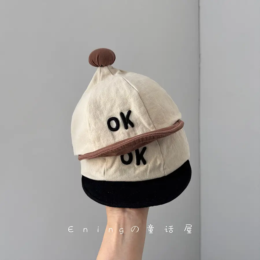 Baby Hat with OK Embroidery, White Black, Baseball Cap, Sun Protection - Image 7