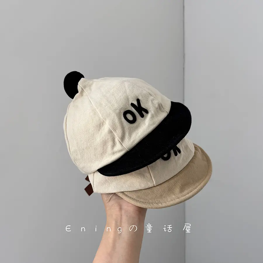 Baby Hat with OK Embroidery, White Black, Baseball Cap, Sun Protection - Image 8