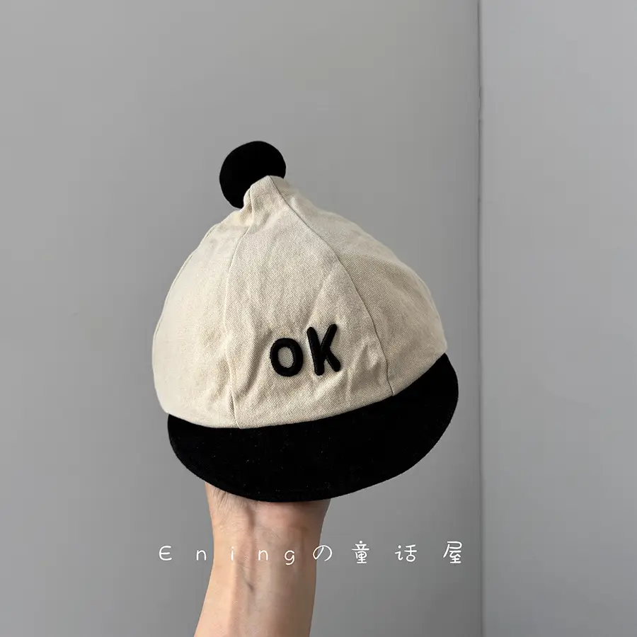 Baby Hat with OK Embroidery, White Black, Baseball Cap, Sun Protection - Image 9
