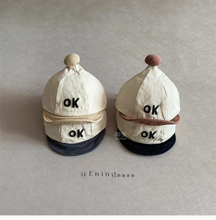 Baby Hat with OK Embroidery, White Black, Baseball Cap, Sun Protection — feature 1