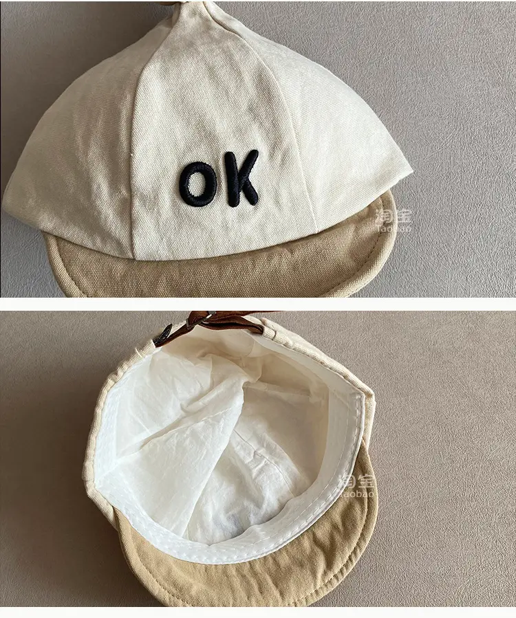 Baby Hat with OK Embroidery, White Black, Baseball Cap, Sun Protection — feature 3