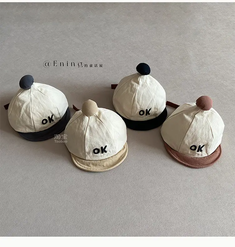 Baby Hat with OK Embroidery, White Black, Baseball Cap, Sun Protection — feature 6