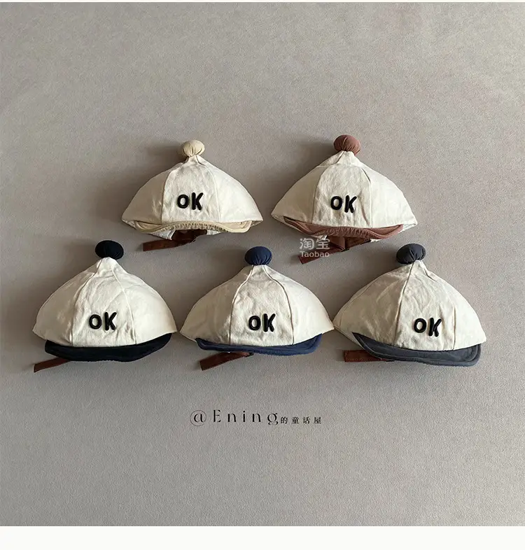Baby Hat with OK Embroidery, White Black, Baseball Cap, Sun Protection — feature 8