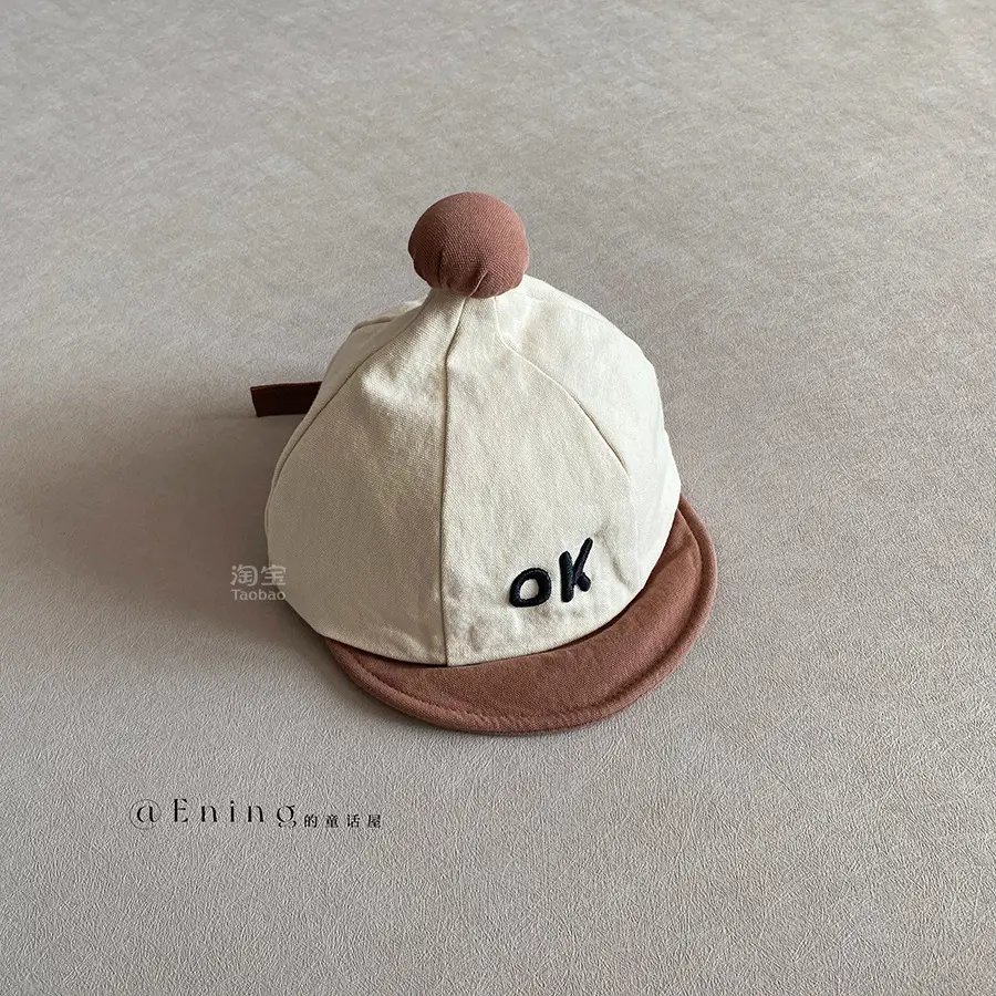 Baby Hat with OK Embroidery, White Black, Baseball Cap, Sun Protection - Image 2