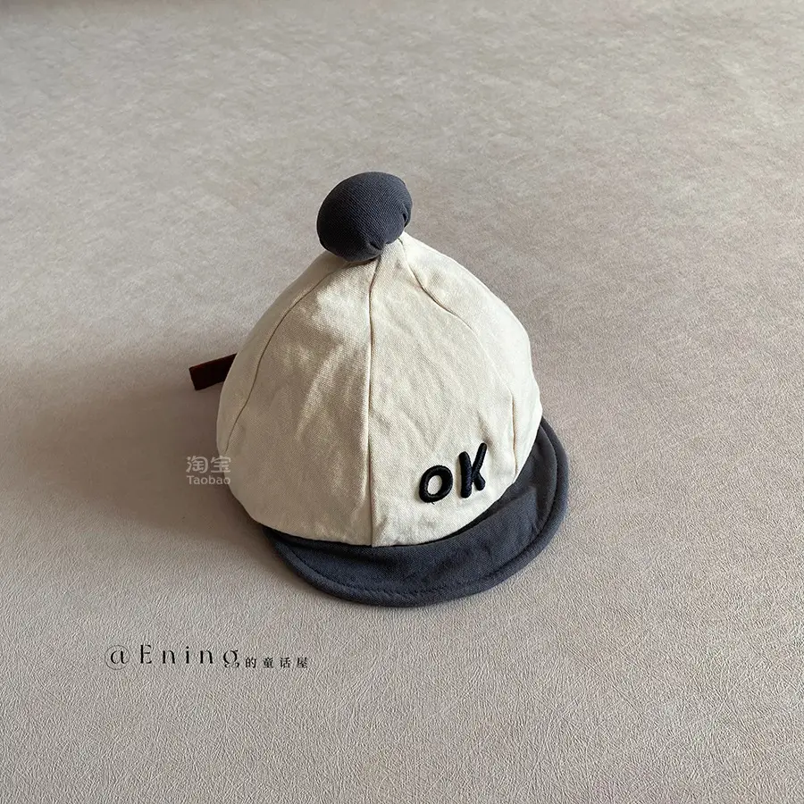 Baby Hat with OK Embroidery, White Black, Baseball Cap, Sun Protection - Image 3