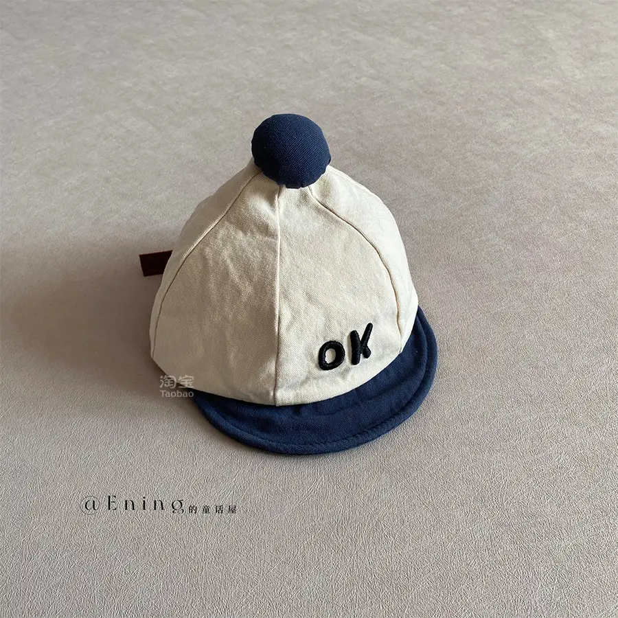 Baby Hat with OK Embroidery, White Black, Baseball Cap, Sun Protection - Image 4