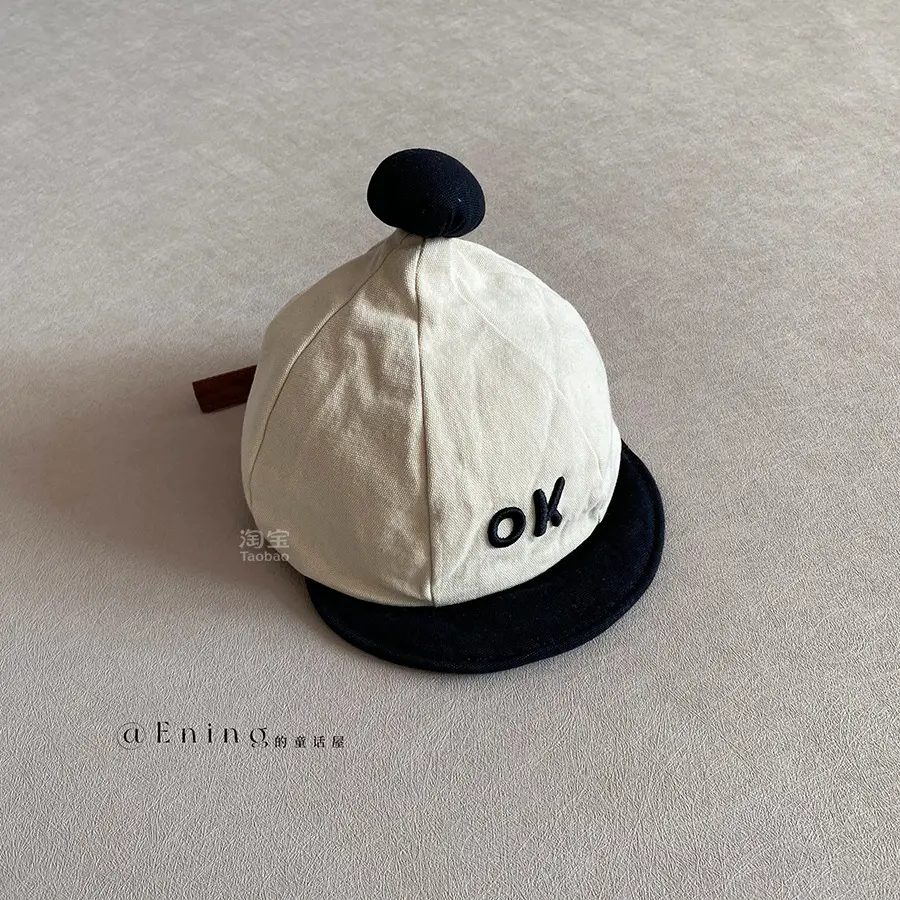 Baby Hat with OK Embroidery, White Black, Baseball Cap, Sun Protection - Image 5