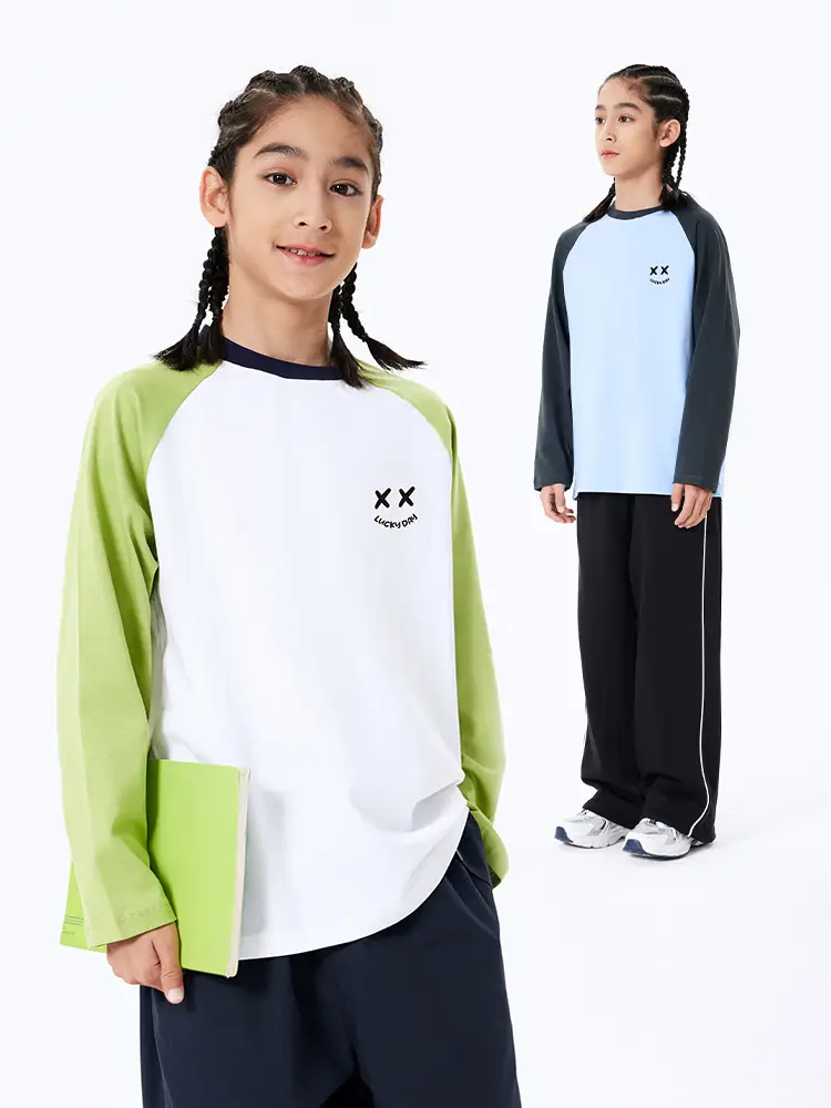 Girls Raglan Sleeve T-Shirt White Green Spring Autumn Casual Wear - Image 4