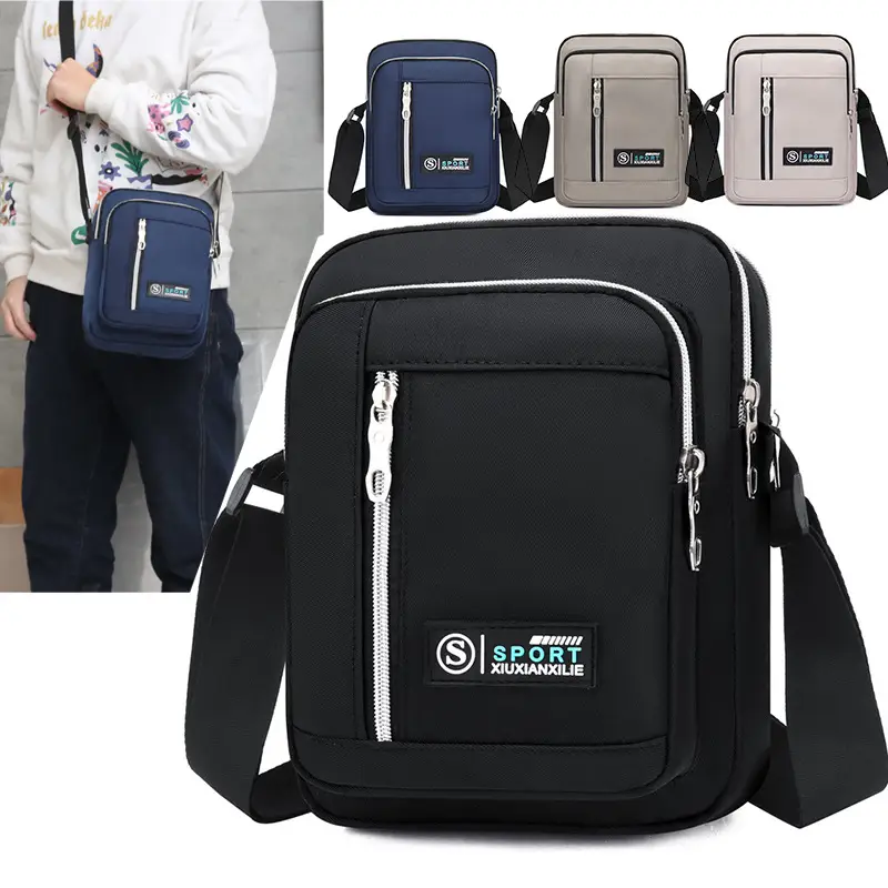 Men's Black Oxford Cloth Waterproof Large Shoulder Bag - Image 6
