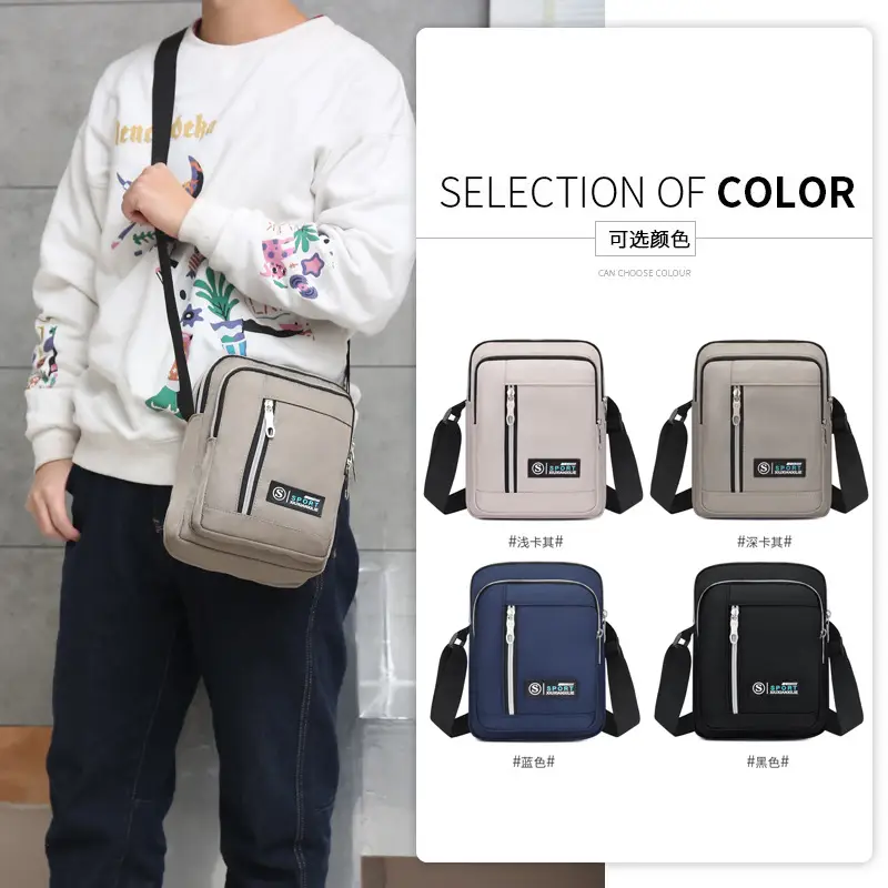 Men's Black Oxford Cloth Waterproof Large Shoulder Bag - Image 7