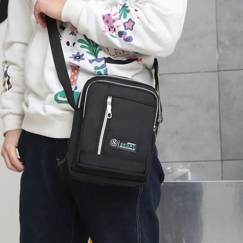 Men's Black Oxford Cloth Waterproof Large Shoulder Bag - Image 9