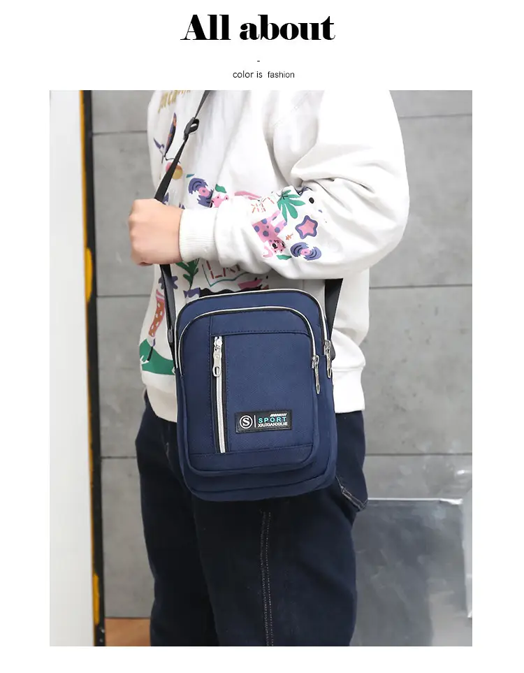 Men's Black Oxford Cloth Waterproof Large Shoulder Bag — feature 12