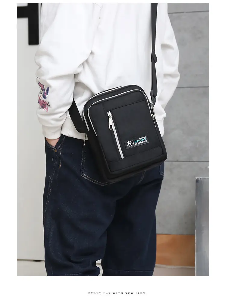 Men's Black Oxford Cloth Waterproof Large Shoulder Bag — feature 14