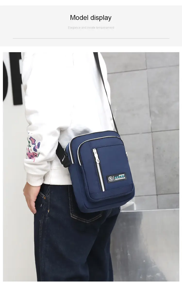 Men's Black Oxford Cloth Waterproof Large Shoulder Bag — feature 9