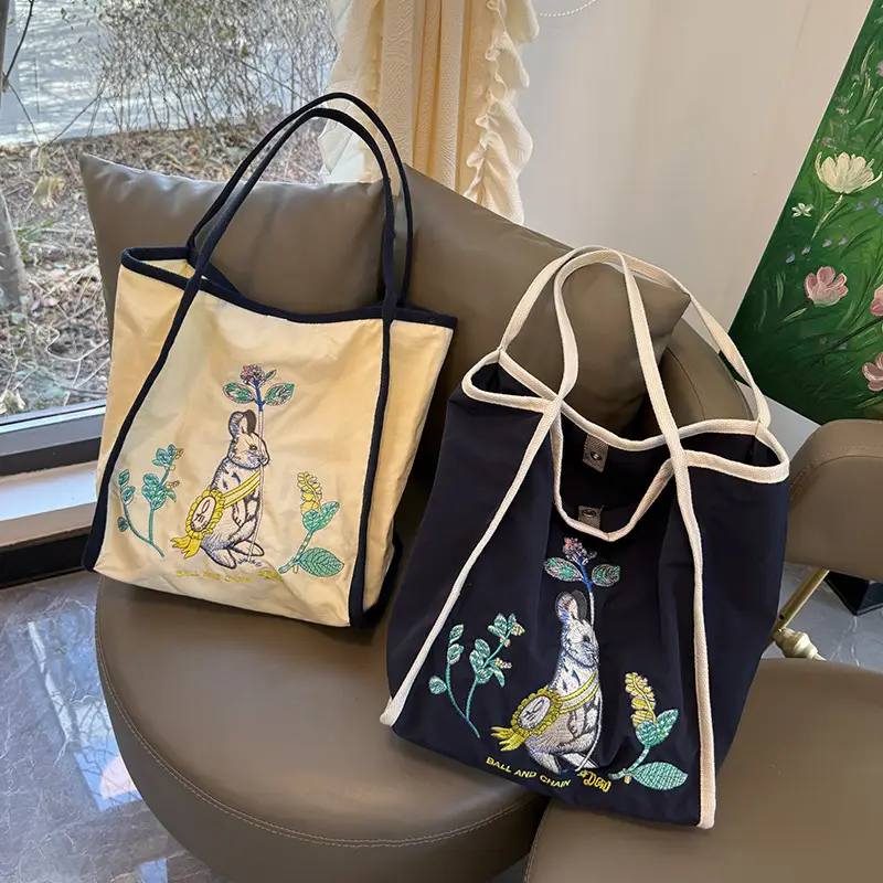 Rabbit Embroidered Nylon Tote Bag Large Capacity - Image 5