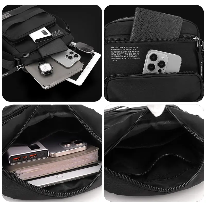 Men's Water Resistant Business Shoulder Bag Black - Image 8