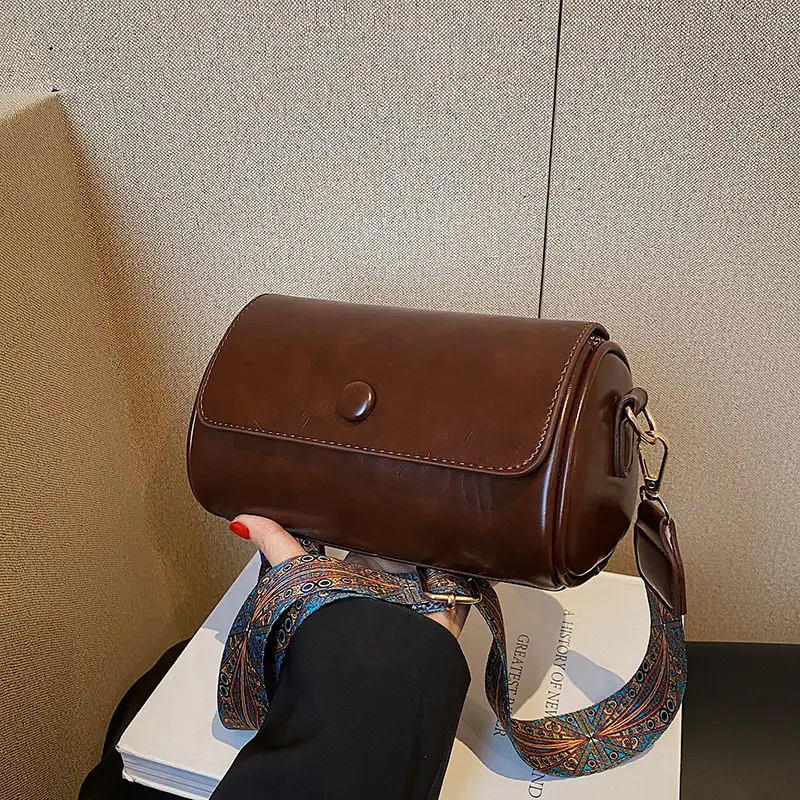 Women's Brown Crossbody Bag with Retro Bandage Strap