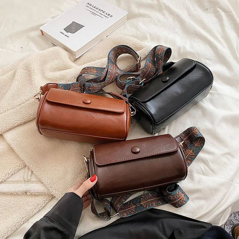 Women's Brown Crossbody Bag with Retro Bandage Strap