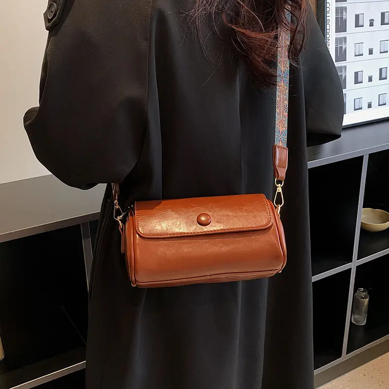 Women's Brown Crossbody Bag with Retro Bandage Strap