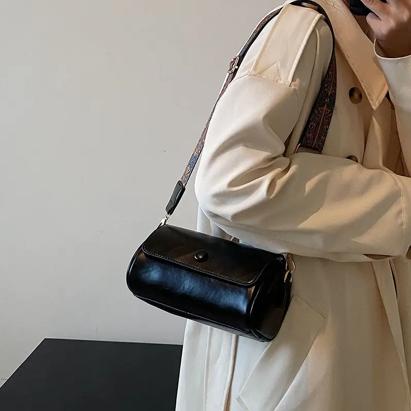 Women's Brown Crossbody Bag with Retro Bandage Strap