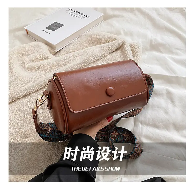 Women's Brown Crossbody Bag with Retro Bandage Strap — feature 10