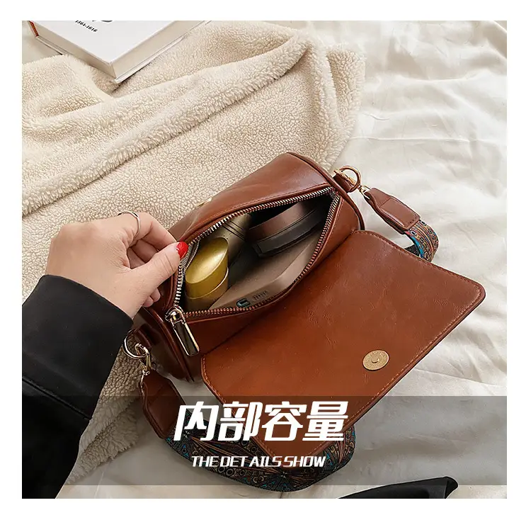 Women's Brown Crossbody Bag with Retro Bandage Strap — feature 11