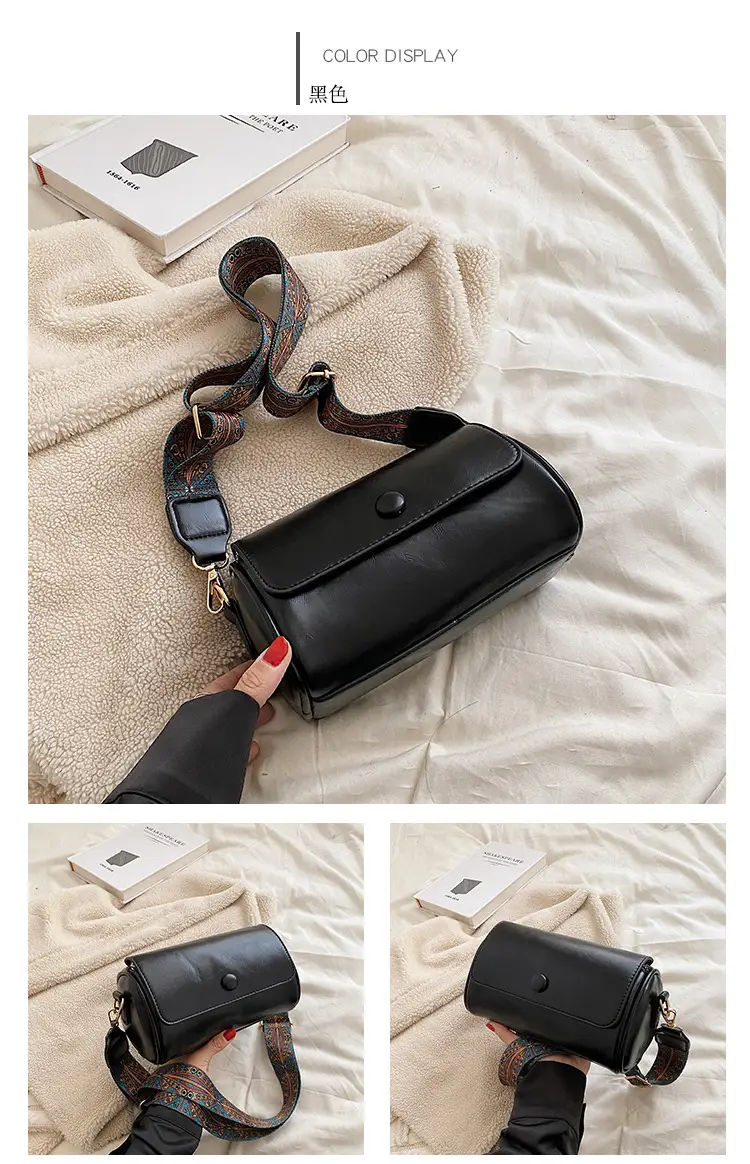 Women's Brown Crossbody Bag with Retro Bandage Strap — feature 12