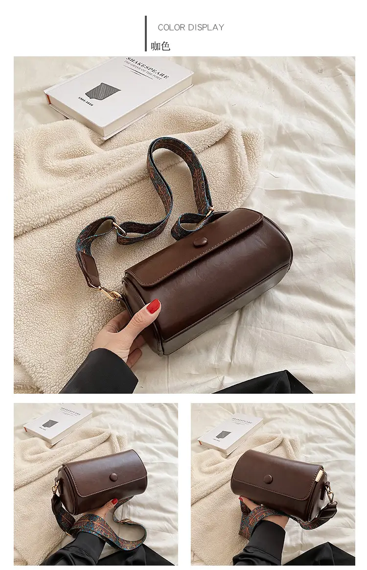 Women's Brown Crossbody Bag with Retro Bandage Strap — feature 13