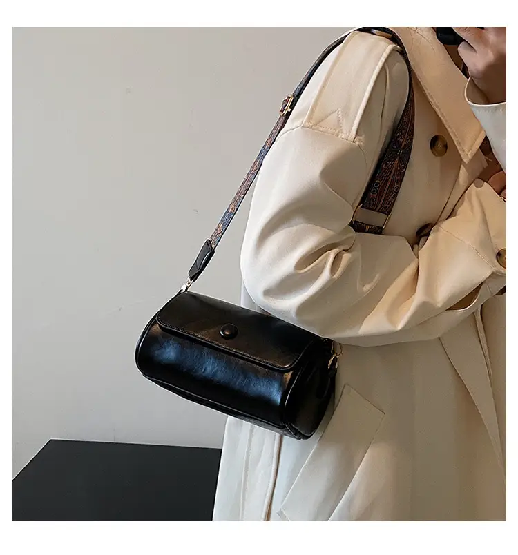 Women's Brown Crossbody Bag with Retro Bandage Strap — feature 16