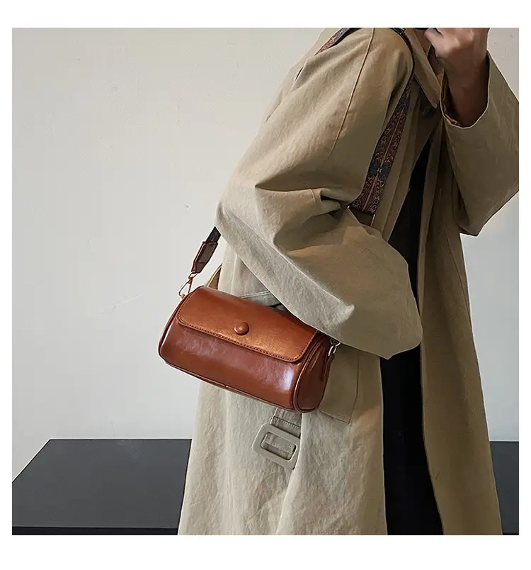 Women's Brown Crossbody Bag with Retro Bandage Strap — feature 17