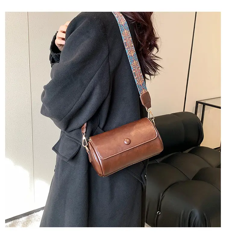 Women's Brown Crossbody Bag with Retro Bandage Strap — feature 18