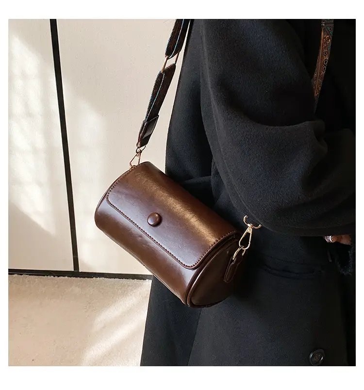 Women's Brown Crossbody Bag with Retro Bandage Strap — feature 19