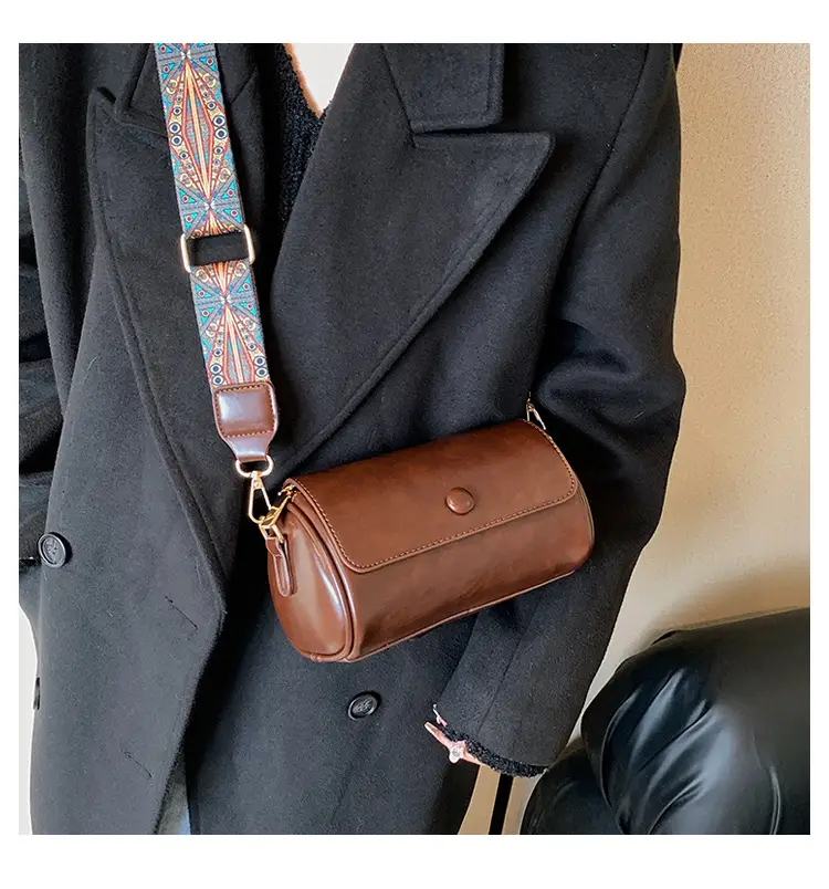 Women's Brown Crossbody Bag with Retro Bandage Strap — feature 21