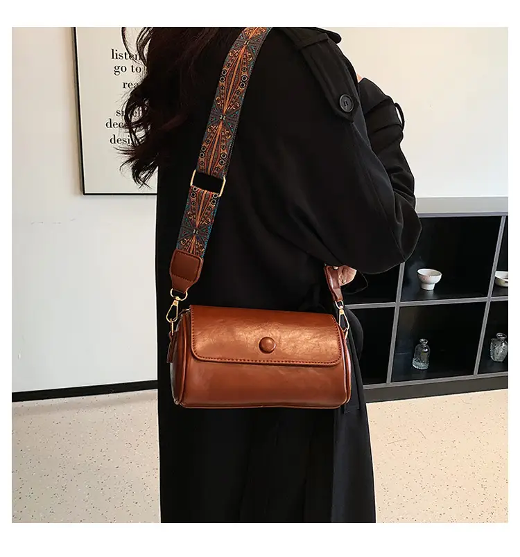 Women's Brown Crossbody Bag with Retro Bandage Strap — feature 22
