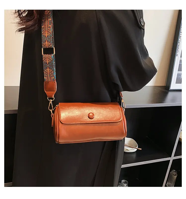 Women's Brown Crossbody Bag with Retro Bandage Strap — feature 24