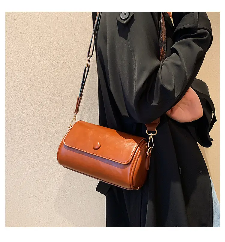 Women's Brown Crossbody Bag with Retro Bandage Strap — feature 25