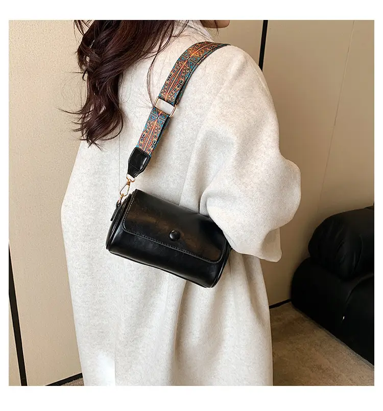Women's Brown Crossbody Bag with Retro Bandage Strap — feature 26