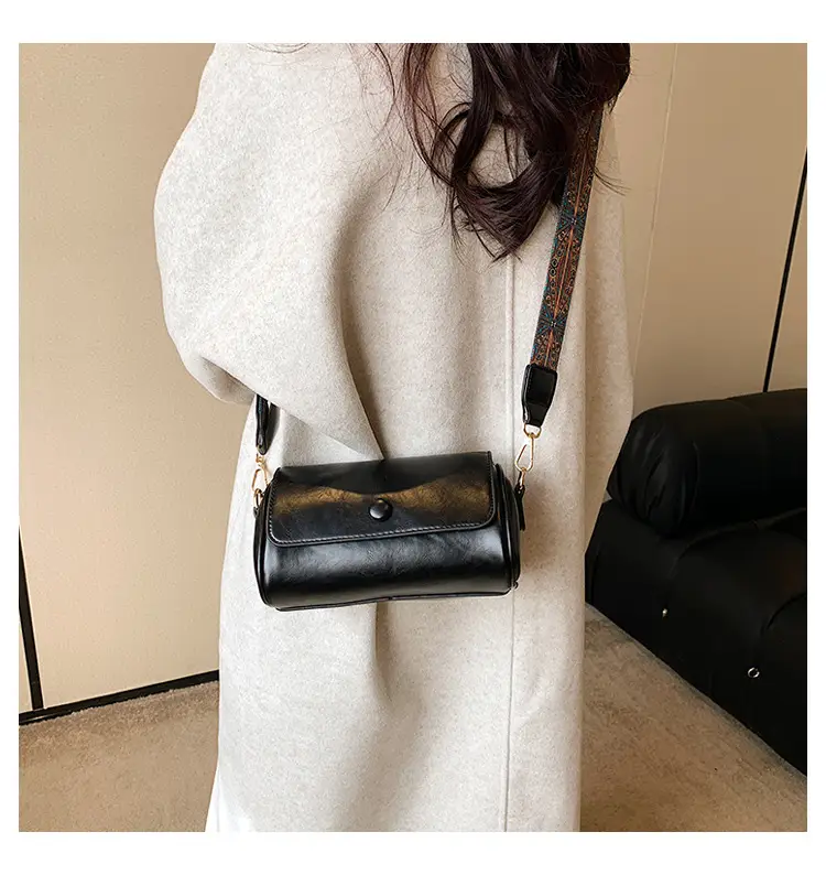 Women's Brown Crossbody Bag with Retro Bandage Strap — feature 28