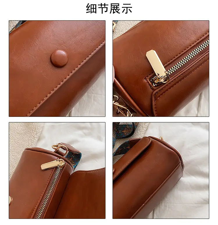 Women's Brown Crossbody Bag with Retro Bandage Strap — feature 6