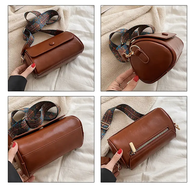 Women's Brown Crossbody Bag with Retro Bandage Strap — feature 7