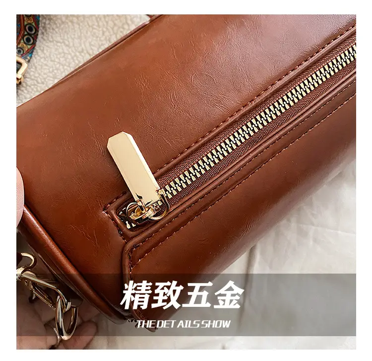 Women's Brown Crossbody Bag with Retro Bandage Strap — feature 9