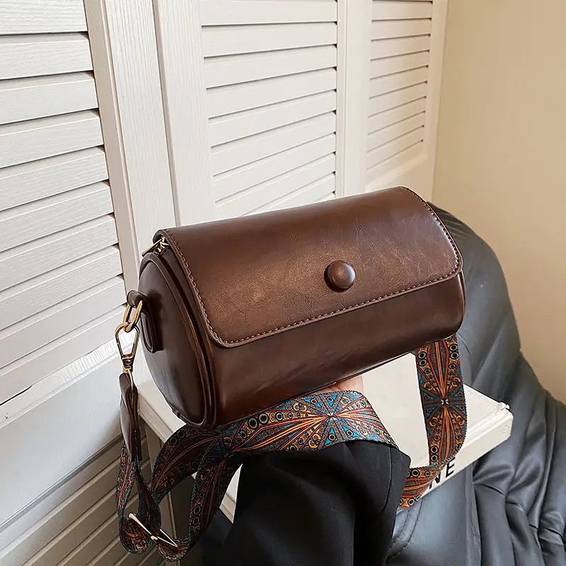 Women's Brown Crossbody Bag with Retro Bandage Strap