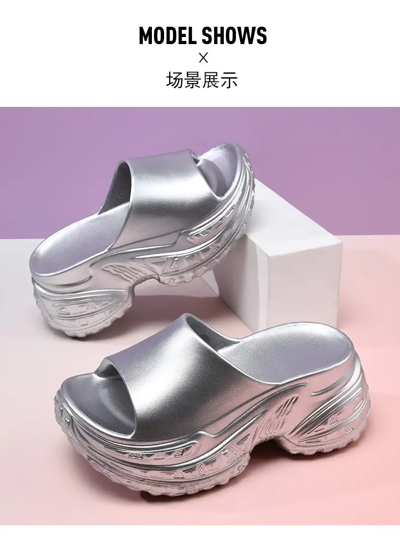 Thick bottom slipper women's summer high wear-resistant non-slip slippers EVA non-smelly feet breathable solid color new sandals and slippers — feature 14