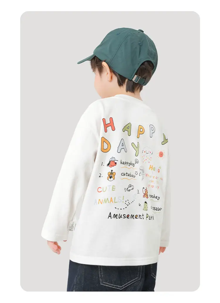 Boys Cotton Long Sleeve T-Shirt White Yellow Print — feature 18