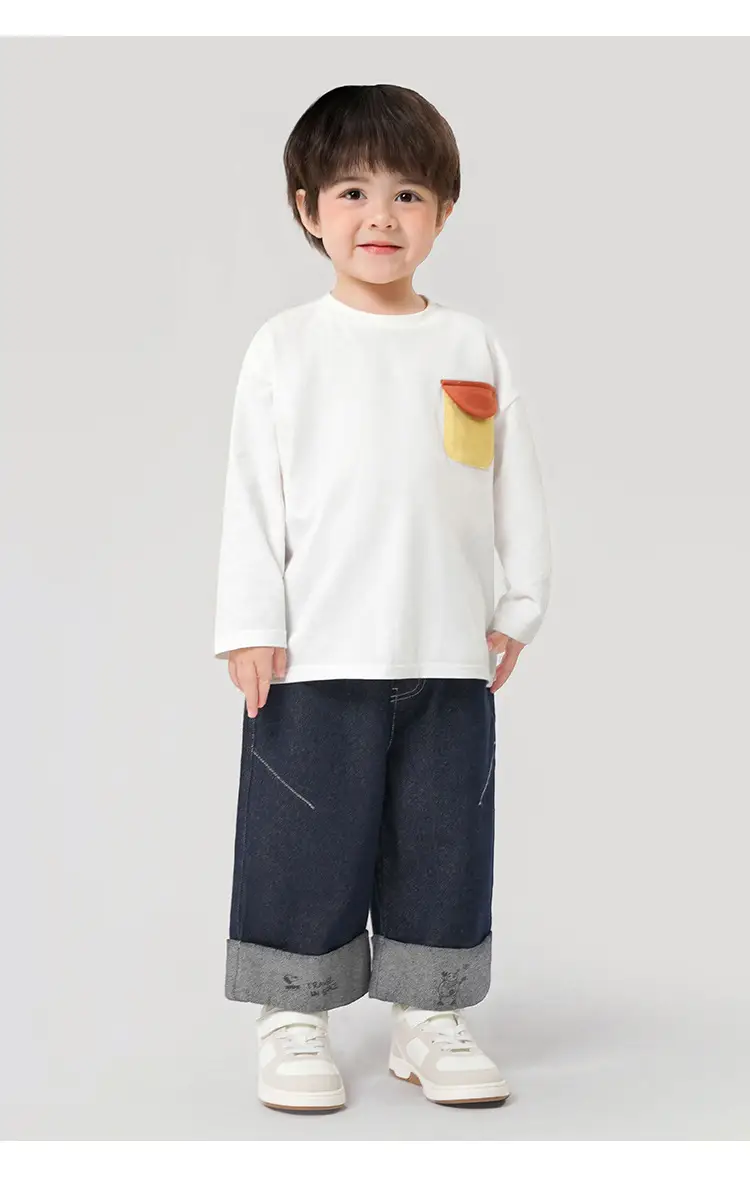 Boys Cotton Long Sleeve T-Shirt White Yellow Print — feature 19
