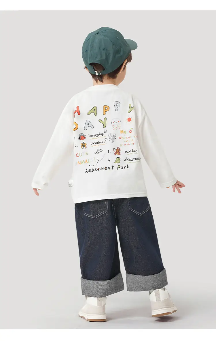 Boys Cotton Long Sleeve T-Shirt White Yellow Print — feature 20
