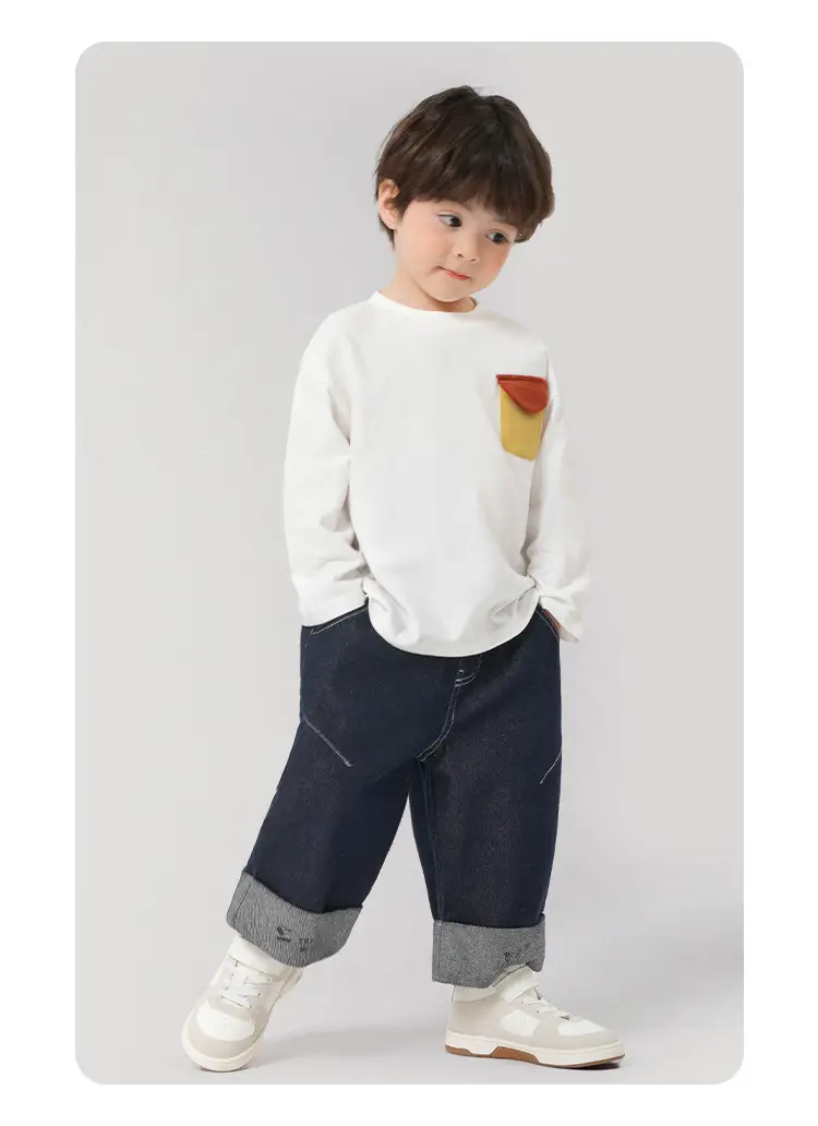 Boys Cotton Long Sleeve T-Shirt White Yellow Print — feature 21